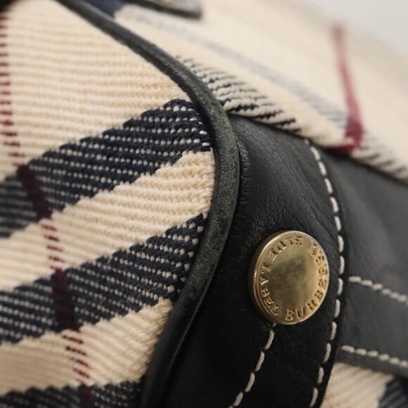 BURBERRY Nova Check Blue Label Tote Bag Canvas Beige Gold Auth 117928 - Picture 2 of 15